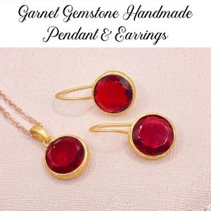 Garnet Gemstone Handmade Pendant & Earrings